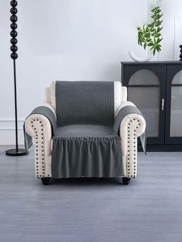 Kuber Industries - Single Seater Soft Velvet Full Sofa Cover with Pocket Arms Grey