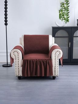 Kuber Industries - Single Seater Soft Velvet Full Sofa Cover with Pocket Arms Maroon