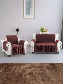 Kuber Industries - Seater Soft Velvet Full Sofa Cover with Pocket Arms Maroon