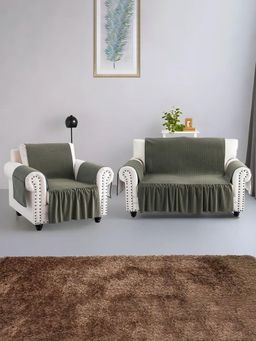 Kuber Industries - Seater Soft Velvet Full Sofa Cover with Pocket Arms Olive