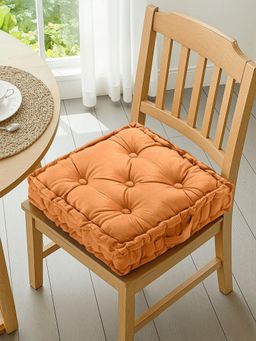 Kuber Industries - 18 Inch Heavy Velvet Chair Pad Cushion For Dining, Office & Home Orange