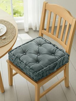Kuber Industries - 18 Inch Heavy Velvet Chair Pad Cushion For Dining, Office & Home Grey
