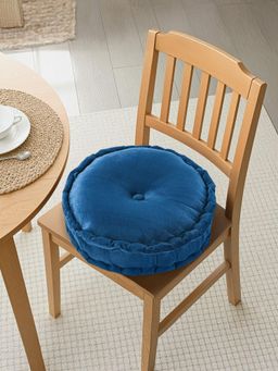 Kuber Industries - 16 Inch Heavy Velvet Chair Pad For Dining, Office & Home Navy Blue