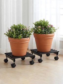 Kuber Industries - Square Metal Planter Stand With Wheels For Home Black (Pack Of 2)