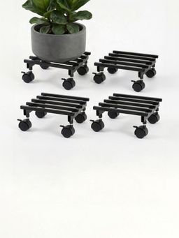 Kuber Industries - Square Metal Planter Stand With Wheels For Home Black (Pack Of 4)