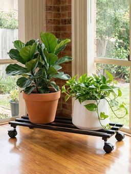 Kuber Industries - Rectangular Metal Planter Stand With Wheels For Home & Balcony Black