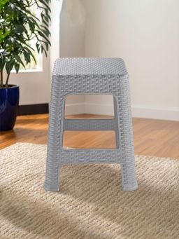 Kuber Industries - Plastic Optima Seating Stool Suitable For Indoor & Outdoor Use Silver