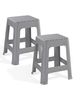 Kuber Industries - Plastic Optima Seating Stool Suitable For Indoor & Outdoor Use Silver (Pack Of 2)