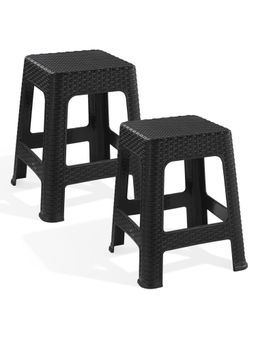 Kuber Industries - Plastic Optima Seating Stool Suitable For Indoor & Outdoor Use Black (Pack Of 2)