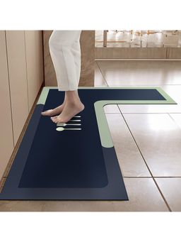 Cortina - L-Shape Waterproof Kitchen Runner Memory Foam Floor Mat- Blue