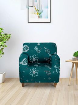 Cortina - Single Seater Polyester Stretchable Universal Sofa Cover - Teal