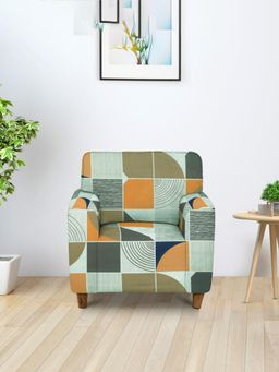 Cortina - Single Seater Polyester Stretchable Universal Sofa Cover - Orange & Grey