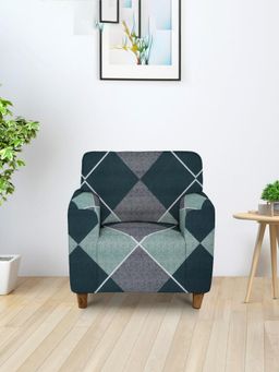 Cortina - Single Seater Polyester Stretchable Universal Sofa Cover - Green & Grey