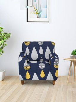Cortina - Single Seater Polyester Stretchable Universal Sofa Cover - Blue & Yellow