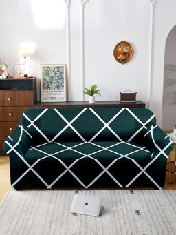 Cortina - Three Seater Polyester Stretchable Universal Sofa Cover - Dark Green Green
