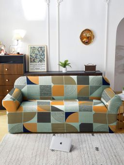 Cortina - Three Seater Polyester Stretchable Universal Sofa Cover - Orange & Grey