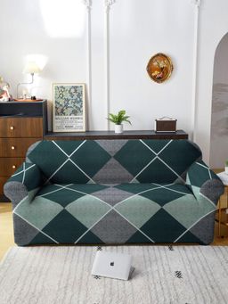 Cortina - Three Seater Polyester Stretchable Universal Sofa Cover - Green & Grey