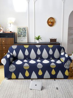 Cortina - Three Seater Polyester Stretchable Universal Sofa Cover - Blue & Yellow