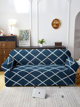 Cortina - Three Seater Polyester Stretchable Universal Sofa Cover - Blue