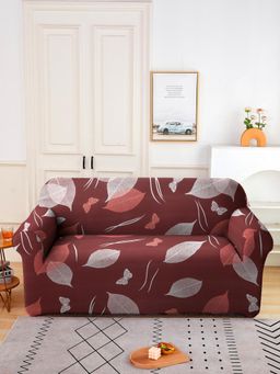 Cortina - Two Seater Polyester Stretchable Universal Sofa Cover - Maroon Maroon
