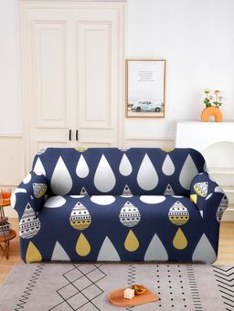 Cortina - Two Seater Polyester Stretchable Universal Sofa Cover - Blue & Yellow