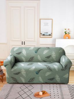 Cortina - Two Seater Polyester Stretchable Universal Sofa Cover - Sage