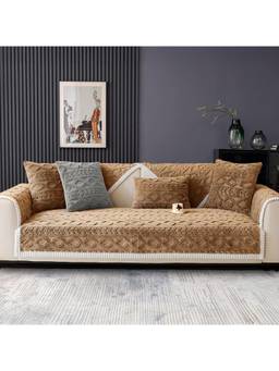 Cortina - Three Seater Chenille Sofa Cover Set With 3 Back, 1 Seat & 2 Hand Covers - Brown