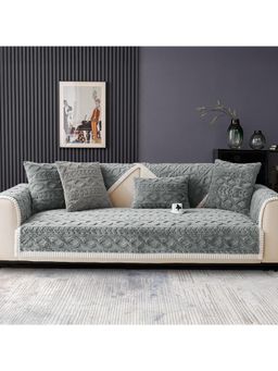 Cortina - Three Seater Chenille Sofa Cover Set With 3 Back, 1 Seat & 2 Hand Covers - Grey Grey