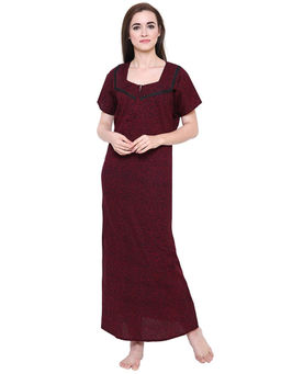 Secret Wish - Women Brown Printed Cotton Nighty (Free Size)