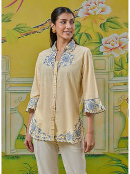 Lakshita - Anaya Tint Yellow Embroidered Linen-Textured Shirt