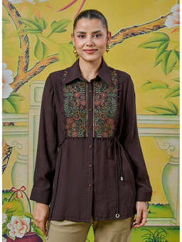 Lakshita - Meher Plum Brown Thread Embroidered Plus Size Shirt
