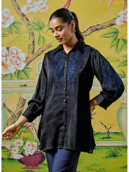 Lakshita - Zaria Midnight Black Embroidered Shirt
