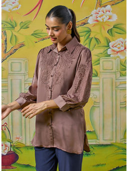 Lakshita - Zaria Milk Chocolate Brown Embroidered Shirt