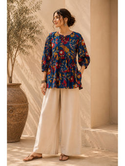 Vastramyaa - Women Blue Cotton Floral Printed Peplum Top