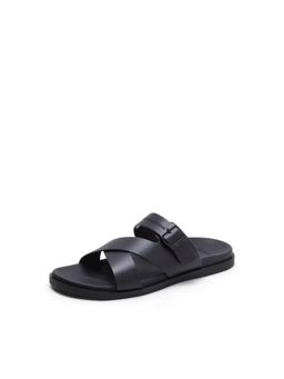Rare Rabbit - Men Pluxi Black Leather Sandals