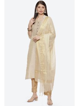 Biba - Beige Silk Unstitched Suit (Set of 3)