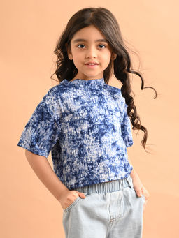 Lilpicks - Tie Dye Printed Drop Shoulder Loose Fit Top - Blue