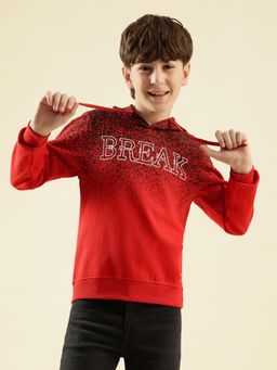 Lil Tomatoes - Boys Red Typography Cotton Fleece Hoodie