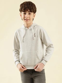 Lil Tomatoes - Boys Grey Solid Cotton Fleece Hoodie