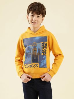 Lil Tomatoes - Boys Mustard Graphic Cotton Fleece Hoodie