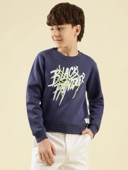 Lil Tomatoes - Boys Navy Blue Typography Cotton Fleece Sweatshirt