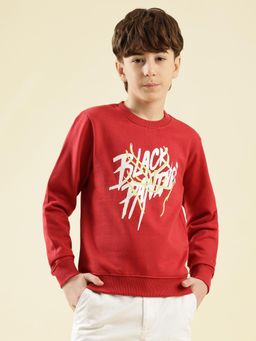 Lil Tomatoes - Boys Red Typography Cotton Fleece Sweatshirt