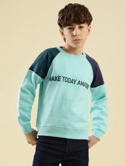 Lil Tomatoes - Boys Blue Typography Cotton Fleece Sweatshirt