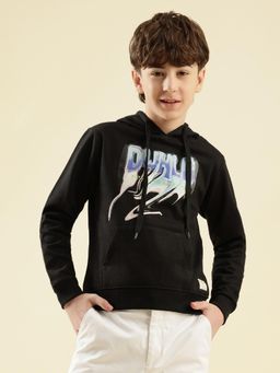 Lil Tomatoes - Boys Black Graphic Cotton Fleece Hoodie