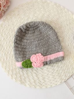 Woonie - Grey Crochet Floral Baby Beanie