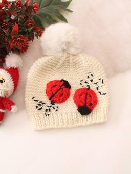 Woonie - Cream Handknitted Bug Designed Beanie