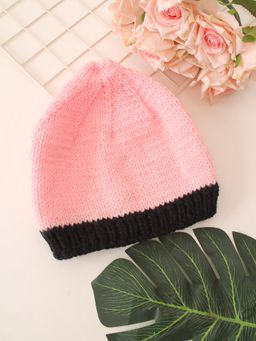 Woonie - Pink Handknitted Colorblocked Beanie