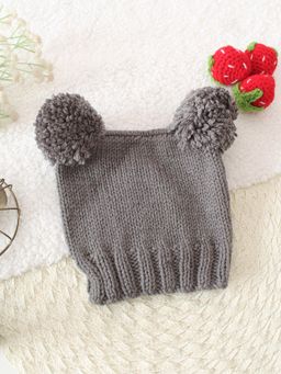 Woonie - Grey Handknitted Colour Block Baby Beanie
