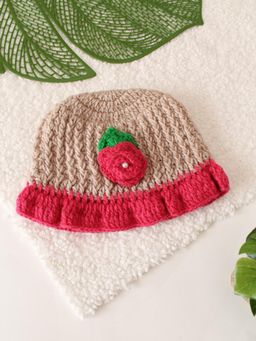 Woonie - Handmade Ribbed Crochet Bucket Floral Beanie