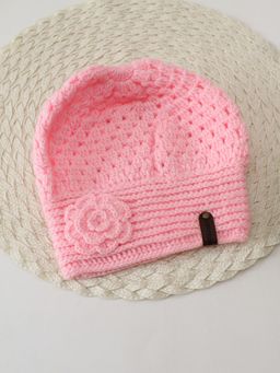Woonie - Pink Crochet Floral Beanie